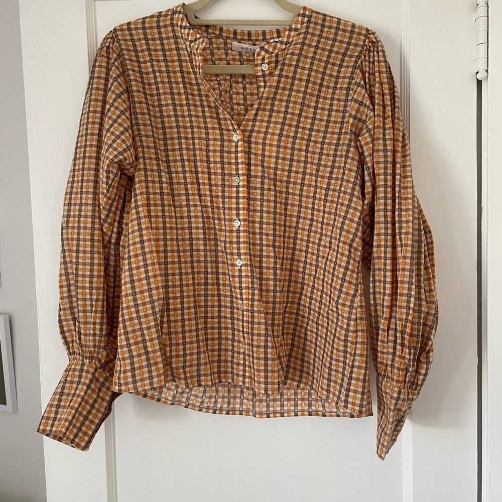 Doen Scarlett Top in Orange Plaid - Picture 7 of 9